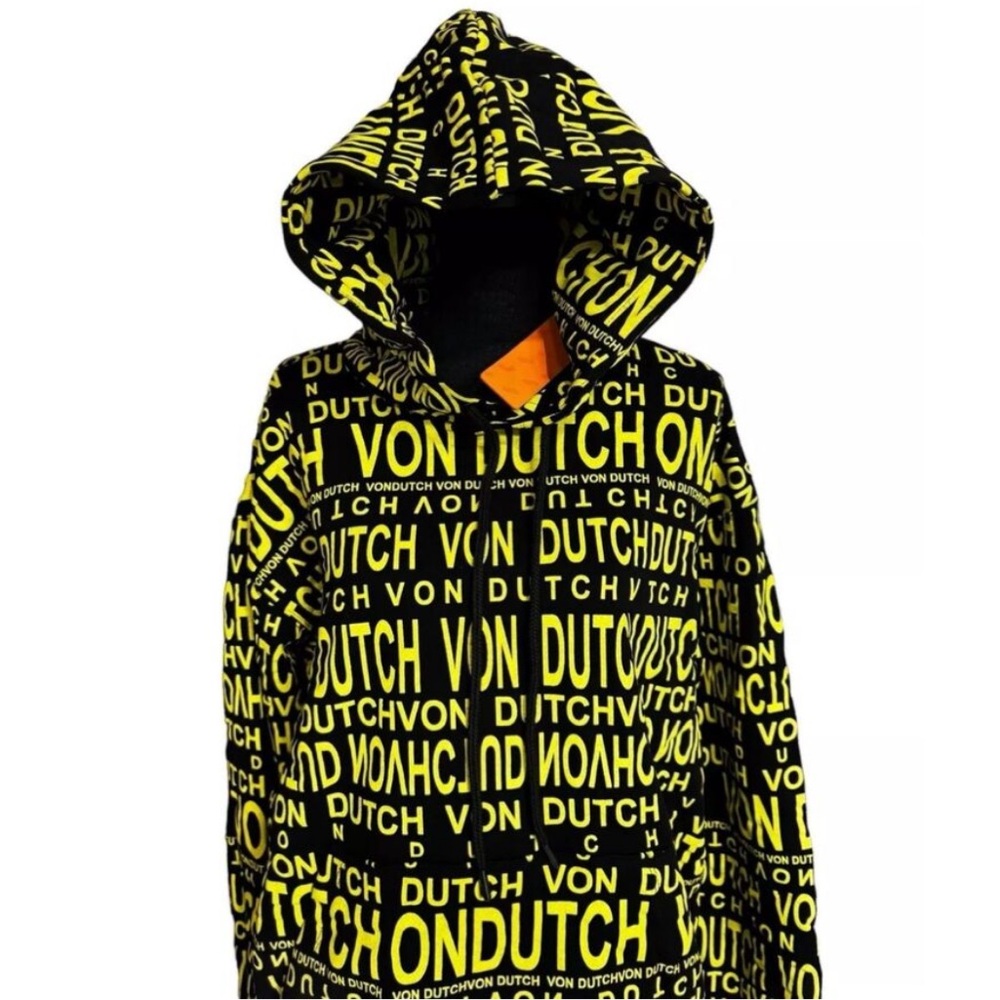 Von Dutch all over print (black/yellow) hoodie. NWT Size XL